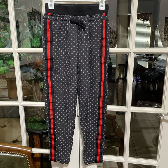 The Kooples Black Sport Silk Joggers with Red Stripe Size 2 - Picture 1 of 5
